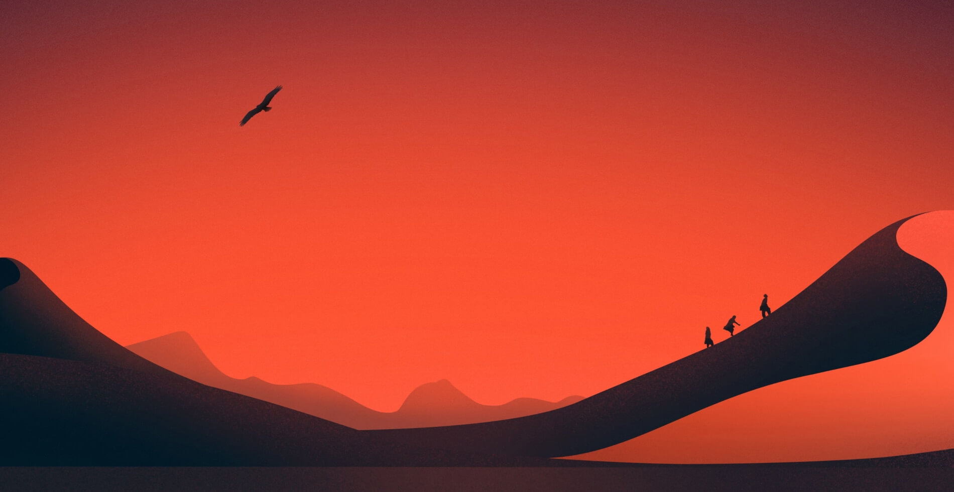 A group of people climbing up the dunes