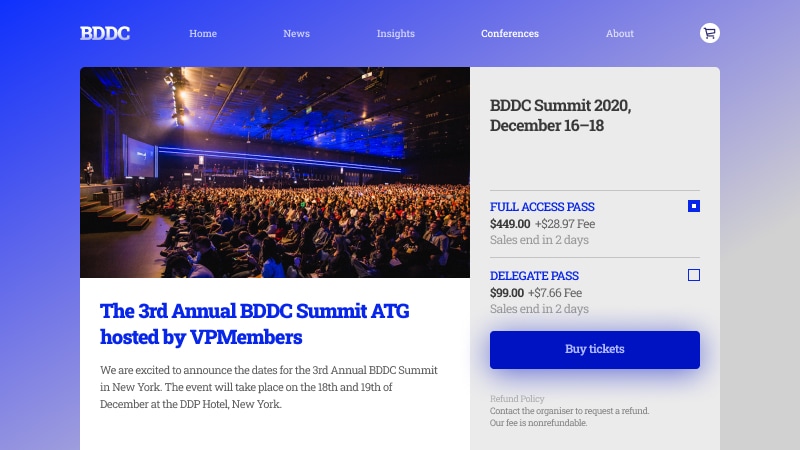 Screenshot of the conferences website