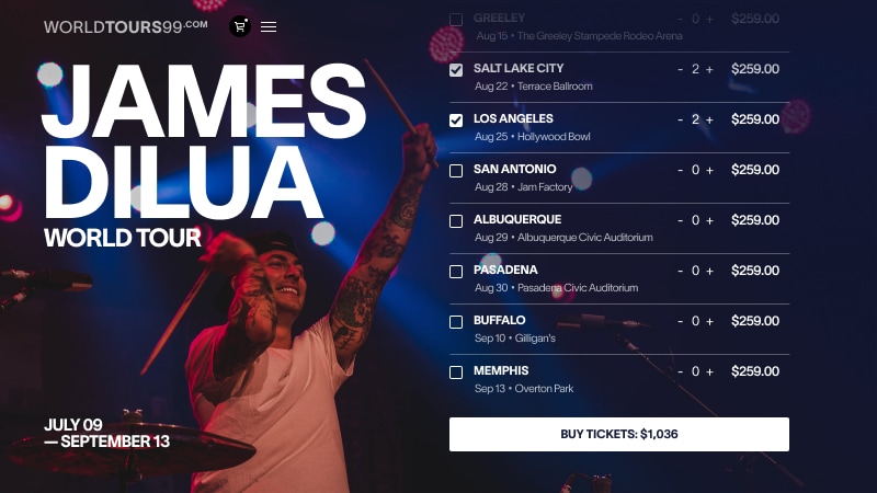 Screenshot of the concerts website