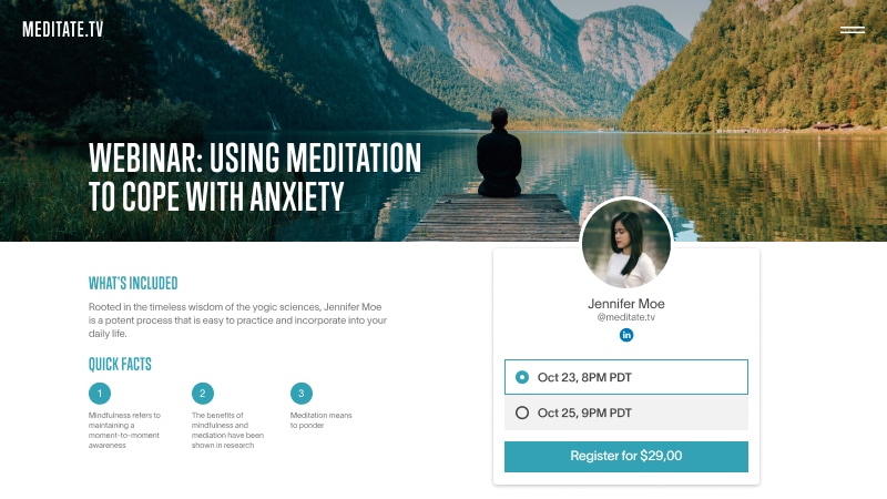 Screenshot of the meditation webinars website