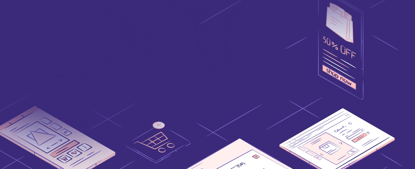 Ecommerce UI elements in axonometry