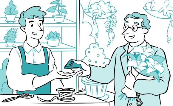 Man purchasing flowers