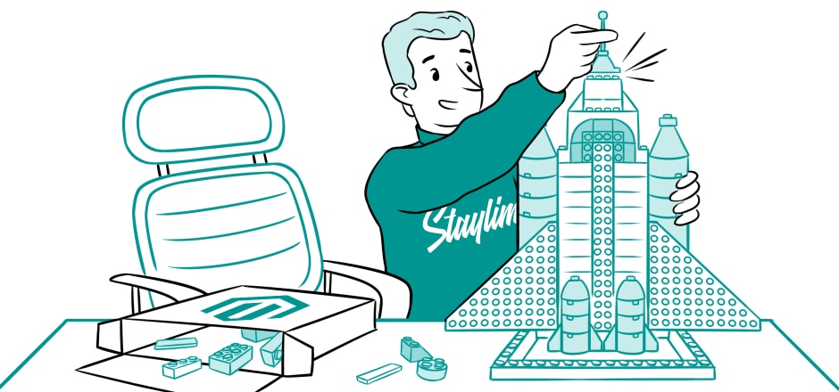 Man building a Lego space shuttle