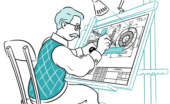 Man drawing a blueprint