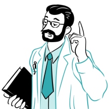 A scientist with a raised hand