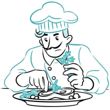 Chef decorating a steak