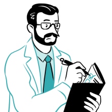 A scientist marking something as complete in his notebook