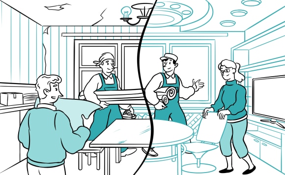 A team of people renovating a room