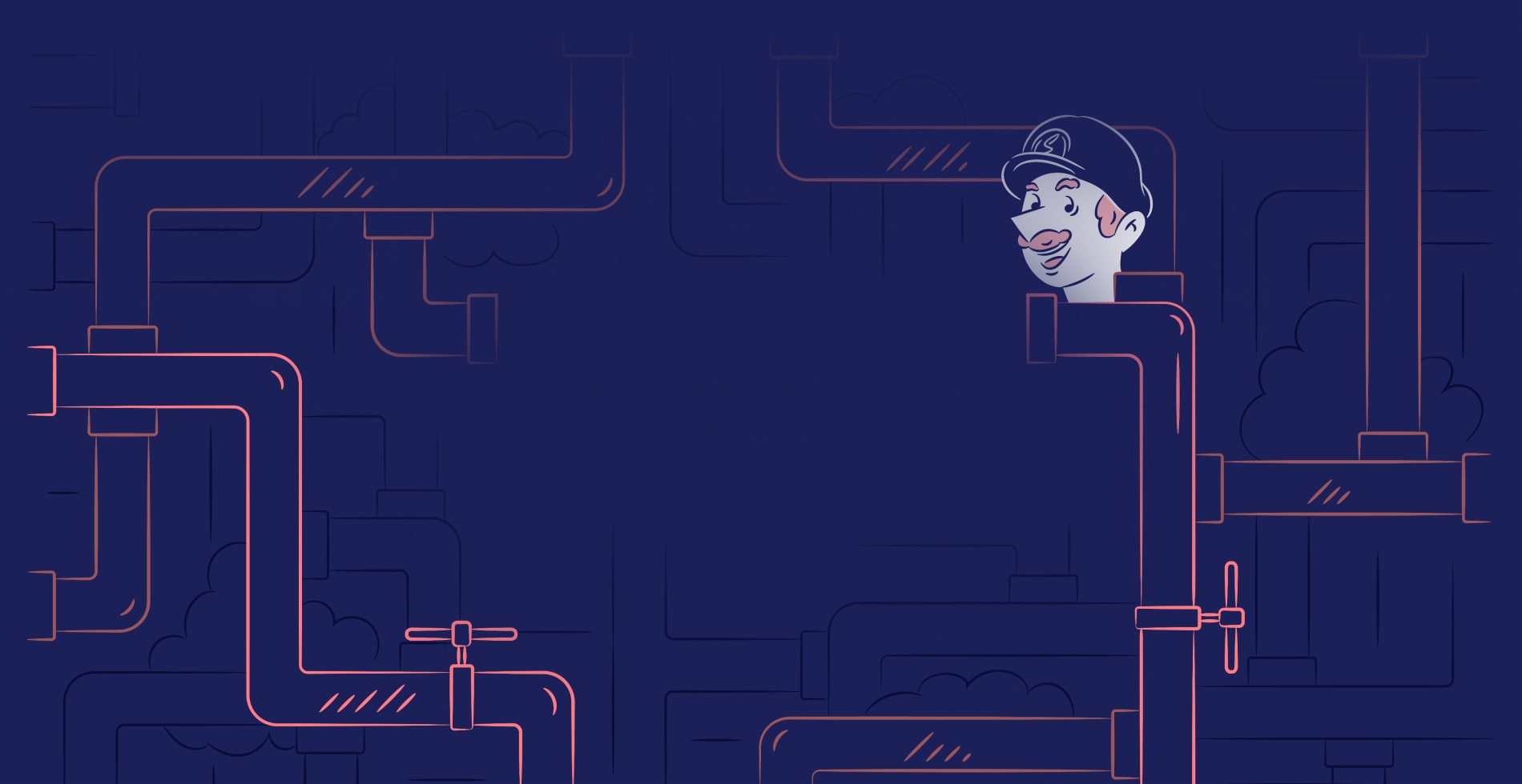 A plumber behind pipes