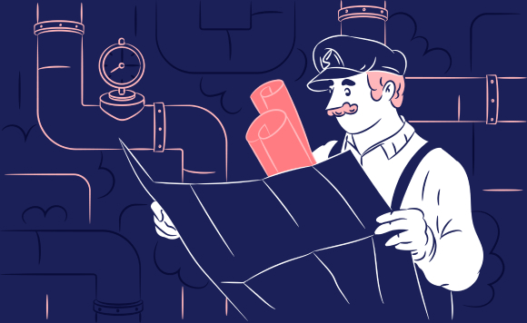 A plumber studying a blueprint