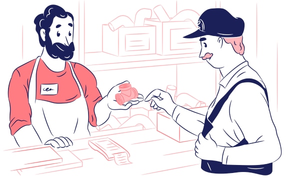 A plumber purchasing a fitting