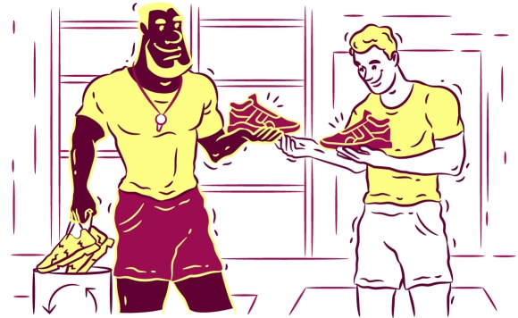 Man offers his friend new sneakers