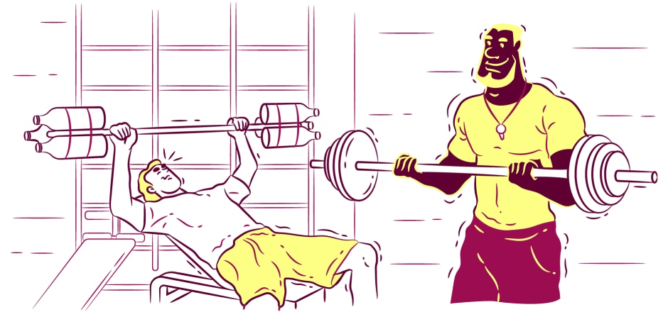 Fitness instructor gives the client the correct barbell