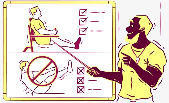 The instructor shows how to do the exercises correctly