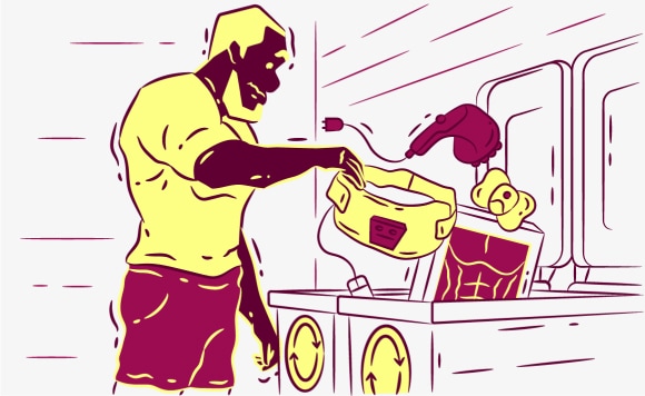 Fitness instructor washing clothes