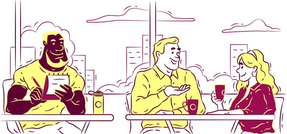 Man records conversation of people in cafe