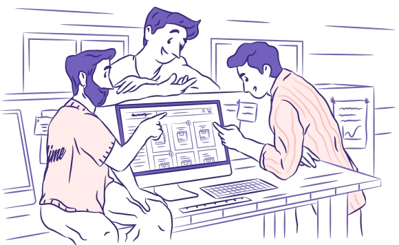 A group of people studying the interface of an ecommerce website