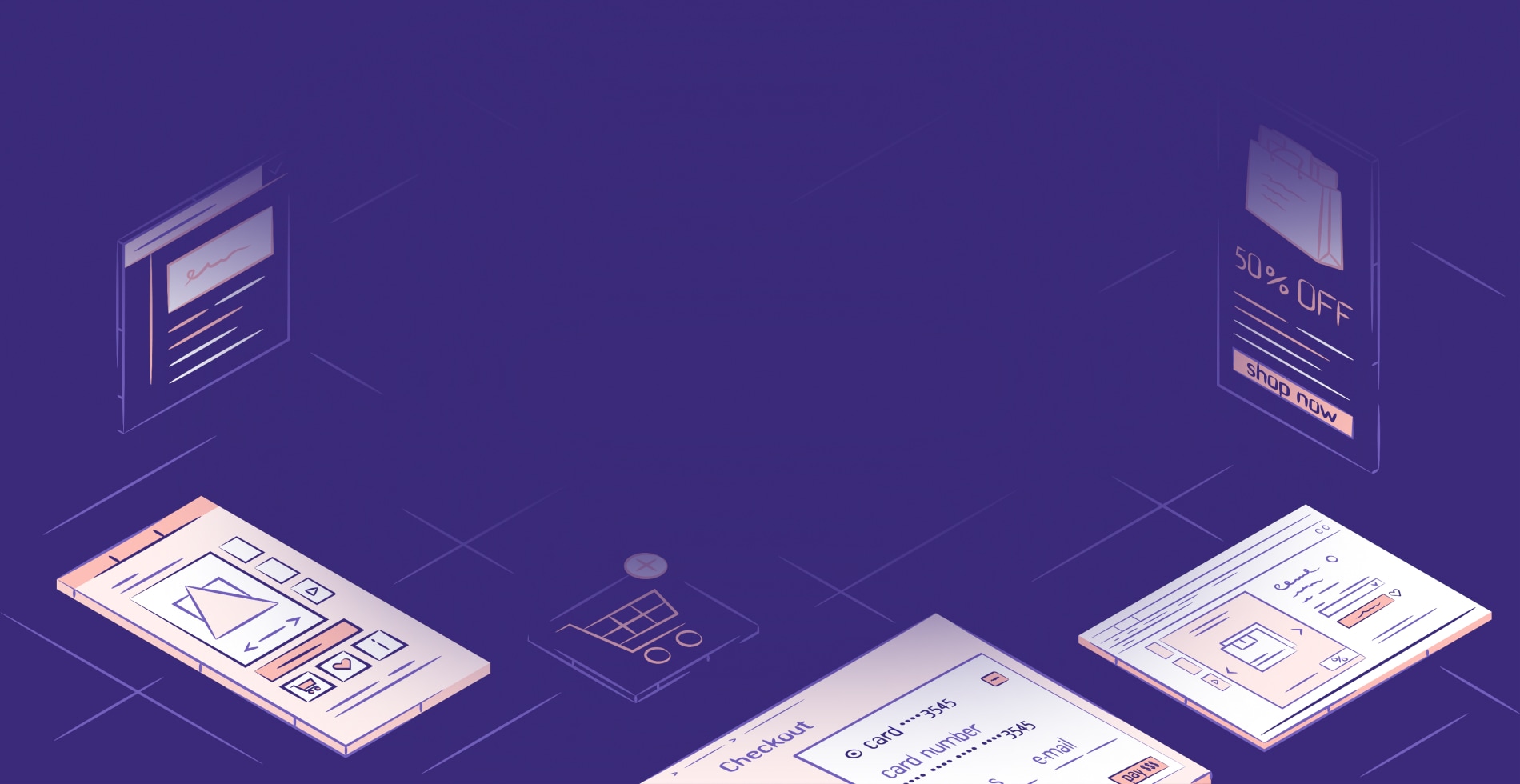 Ecommerce UI elements in axonometry