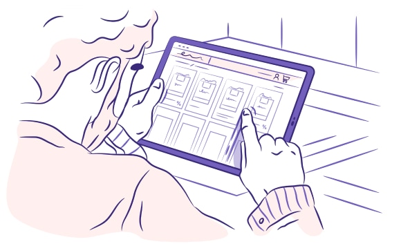 A man swiping up on a tablet