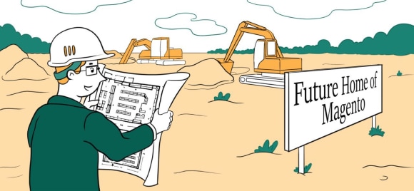 Engineer studying a blueprint at a construction site