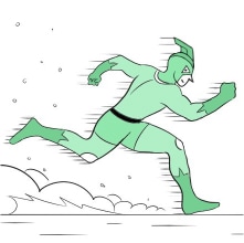 A Flash-like superhero running at supersonic speed