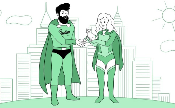 Wonderwoman giving a cat to Superman