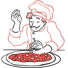 A chef adding final touches to the pizza