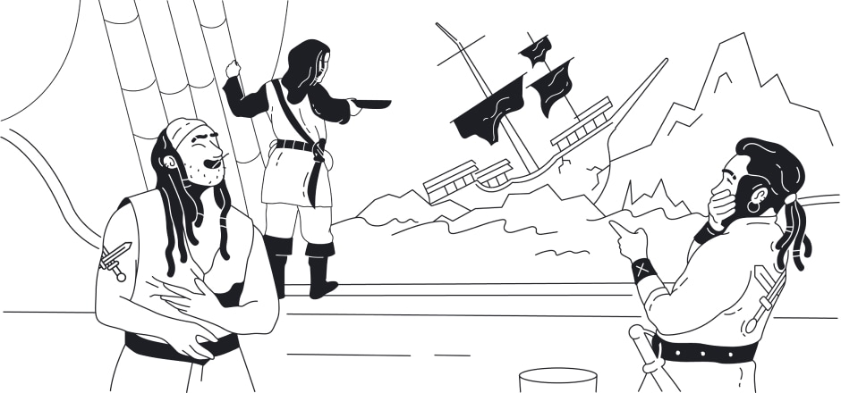 Pirates laugh at their friend