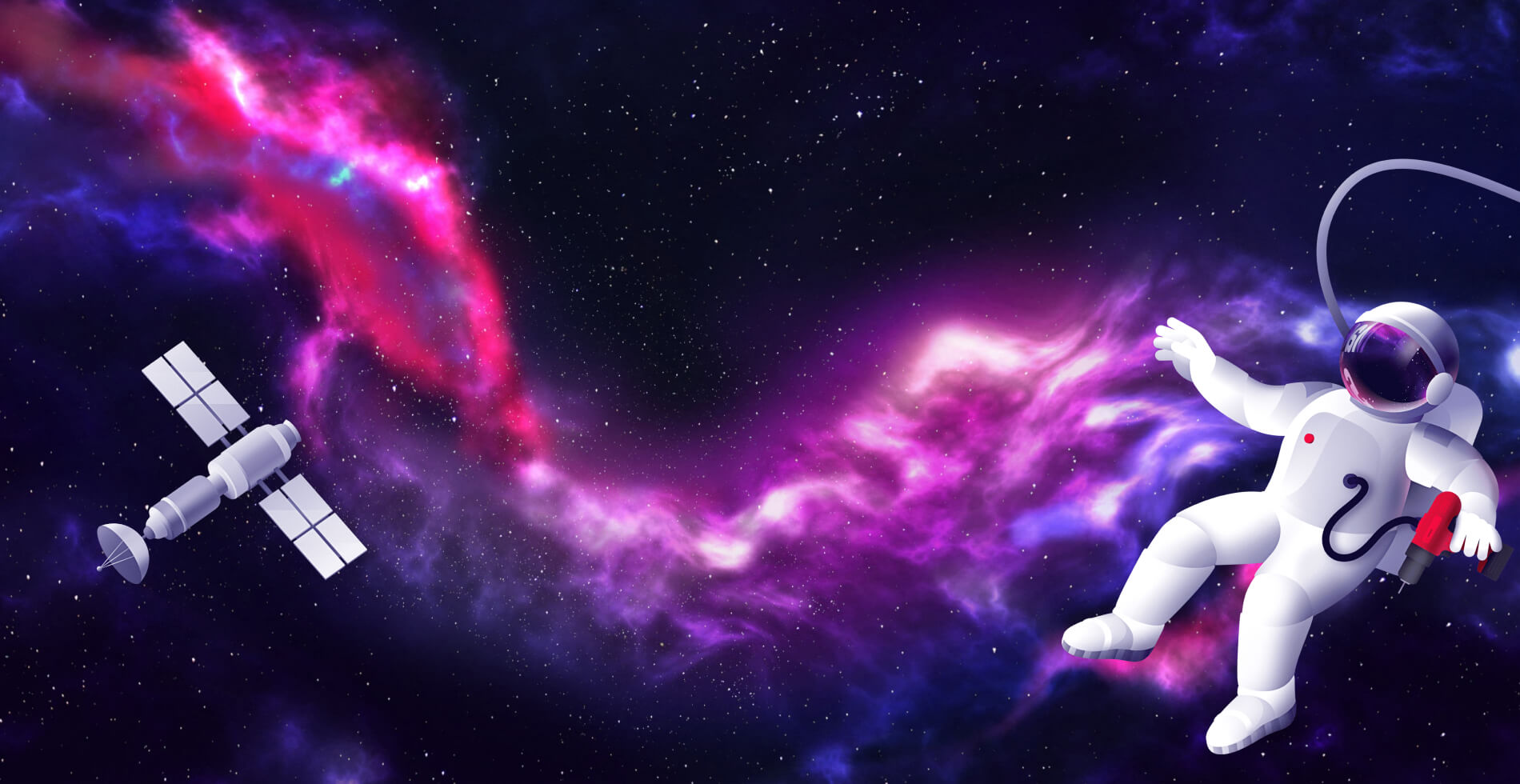 An astronaut in open space with a spaceship in the back