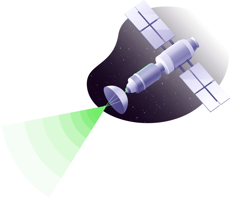 Satellite with a beam