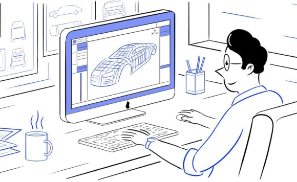 Man designing a 3D car model