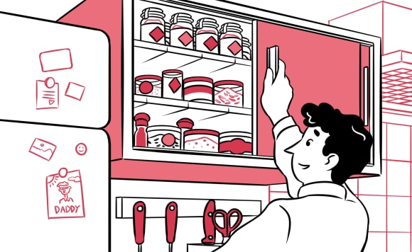 A man open a drawer with spices