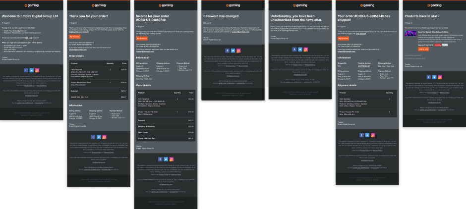 Email layouts egaming