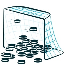 Pugs in a hockey goal