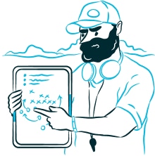 Trainer showing strategy on a tablet
