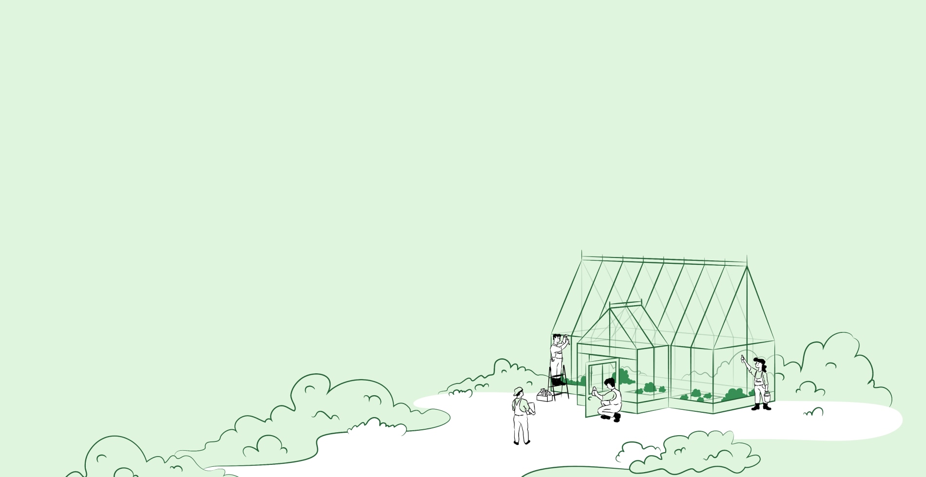 A group of people repairing a greenhouse