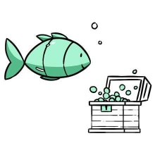 A fish with a trunk full of treasures