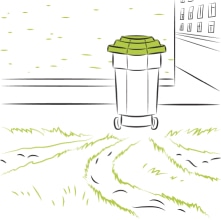 A trash can with many paths leading to it