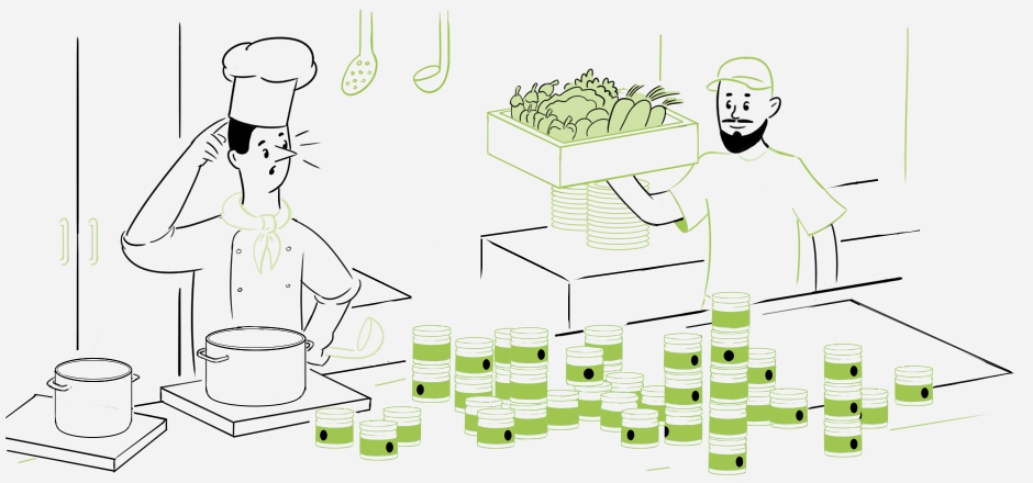 A chef surprised at the amount of products brought into the kitchen