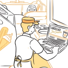 Ice cream man working on a laptop