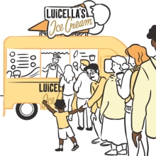 A queue of people in front of an ice cream truck
