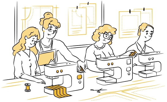 Women learning how to sew