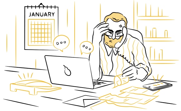 Concerned man with bills on the table talking over the phone