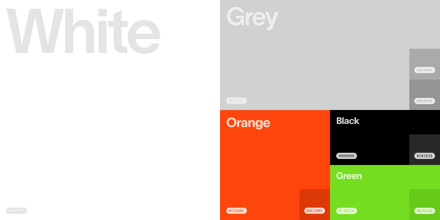 Different colors are shown with their code