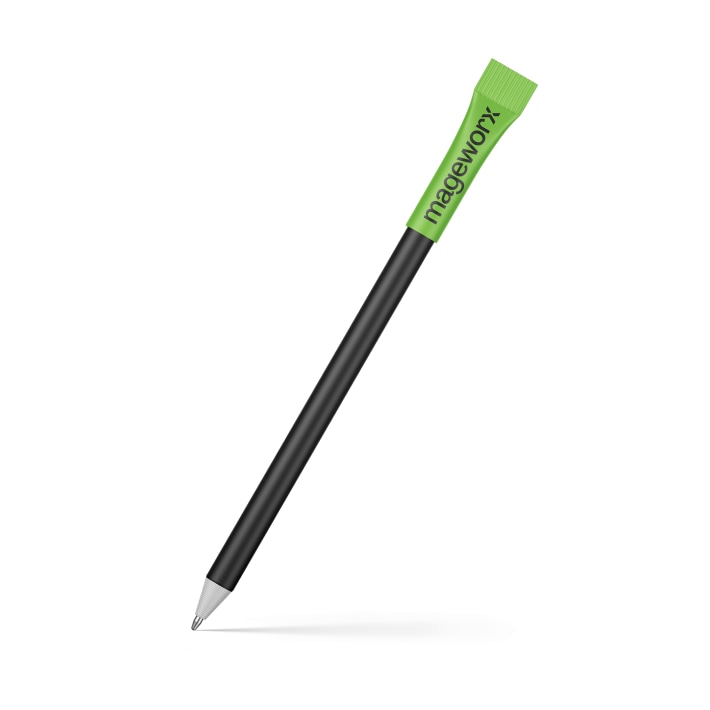 Black and green pen with mageworx lettering on white background