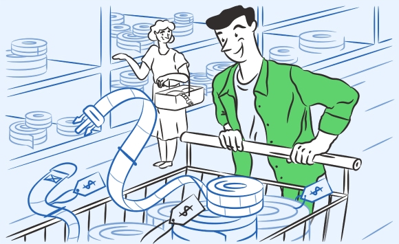 A man with a cart full of straps