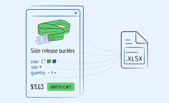 Product card linked to an .xls file